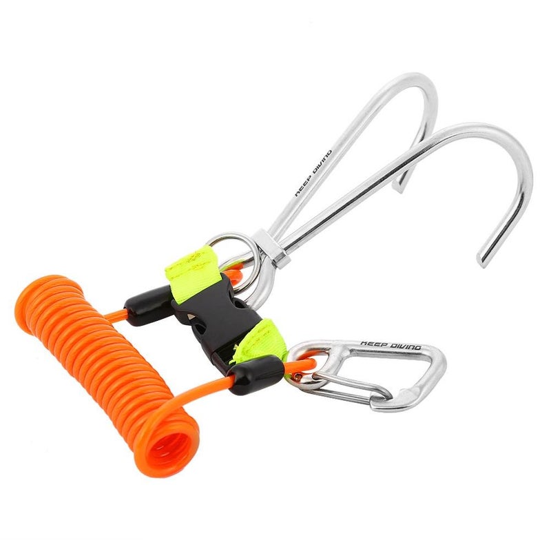 VGEBY Diving Reef Hook, Stainless Steel Reef Double Hook with Spiral Coil Lanyard (Orange) - Image 1